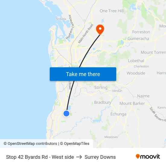 Stop 42 Byards Rd - West side to Surrey Downs map