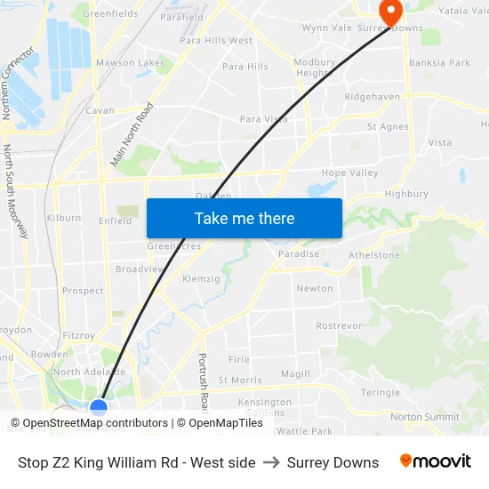 Stop Z2 King William Rd - West side to Surrey Downs map