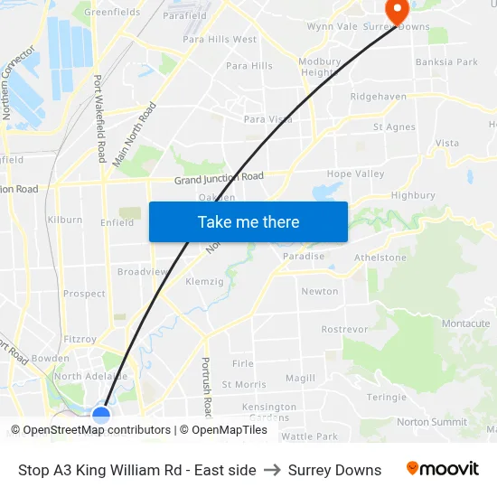 Stop A3 King William Rd - East side to Surrey Downs map