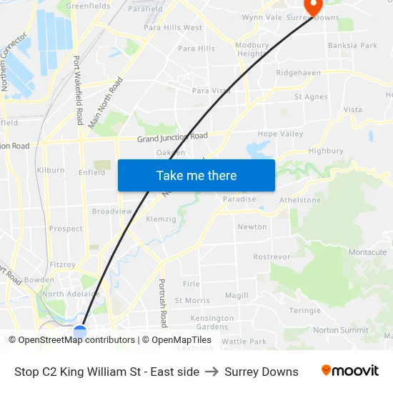 Stop C2 King William St - East side to Surrey Downs map