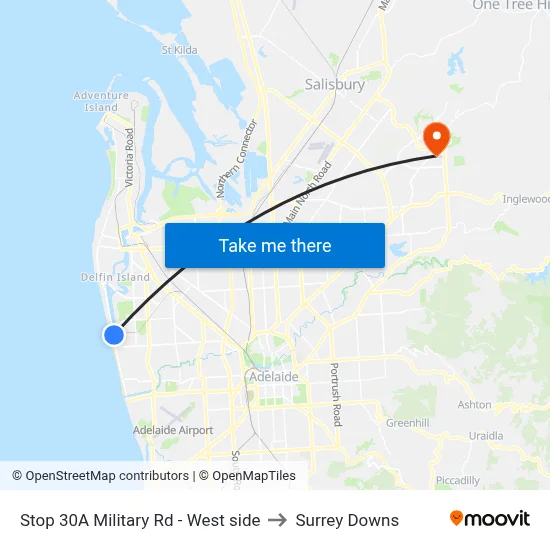 Stop 30A Military Rd - West side to Surrey Downs map