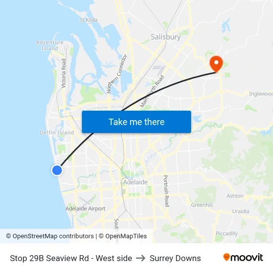Stop 29B Seaview Rd - West side to Surrey Downs map