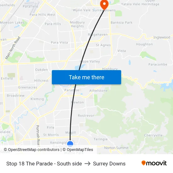 Stop 18 The Parade - South side to Surrey Downs map