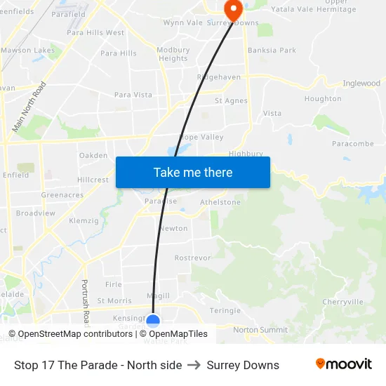 Stop 17 The Parade - North side to Surrey Downs map