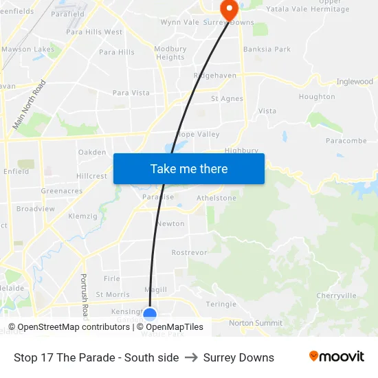 Stop 17 The Parade - South side to Surrey Downs map