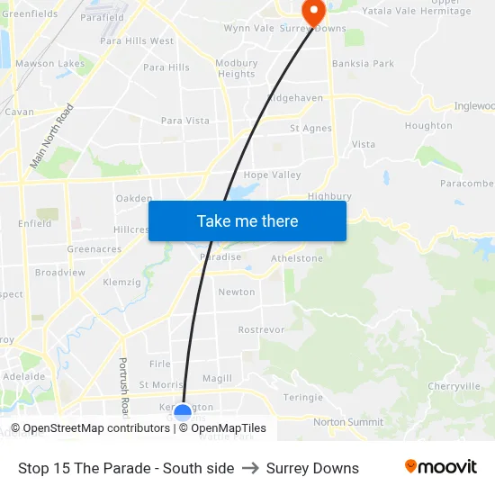 Stop 15 The Parade - South side to Surrey Downs map