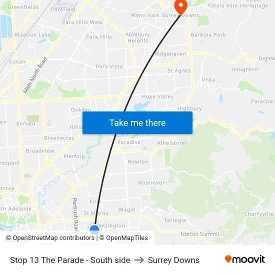 Stop 13 The Parade - South side to Surrey Downs map