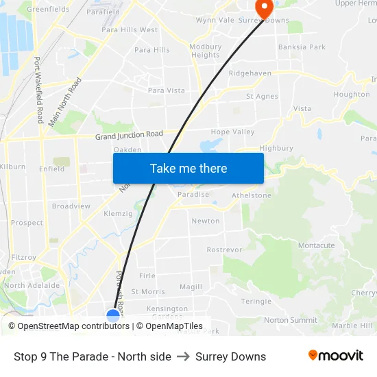 Stop 9 The Parade - North side to Surrey Downs map