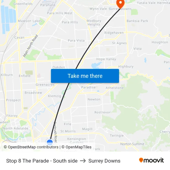 Stop 8 The Parade - South side to Surrey Downs map