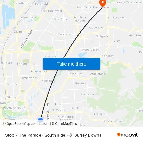 Stop 7 The Parade - South side to Surrey Downs map