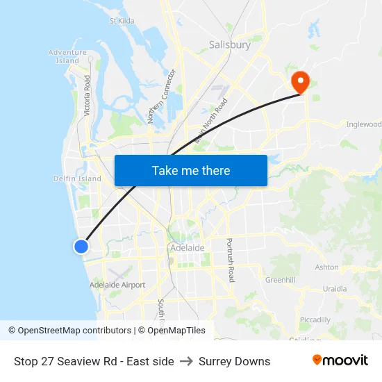 Stop 27 Seaview Rd - East side to Surrey Downs map