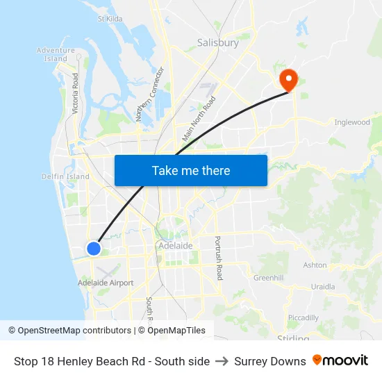 Stop 18 Henley Beach Rd - South side to Surrey Downs map
