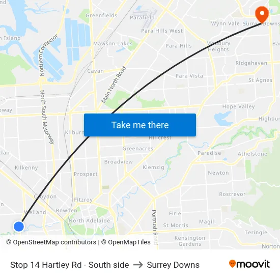 Stop 14 Hartley Rd - South side to Surrey Downs map