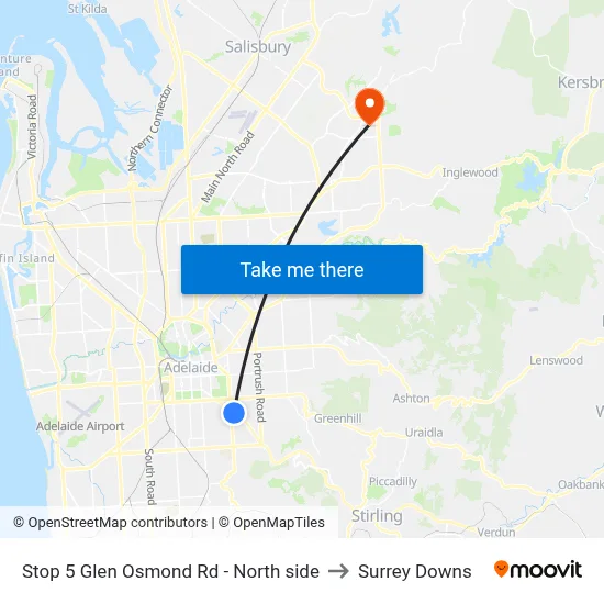 Stop 5 Glen Osmond Rd - North side to Surrey Downs map