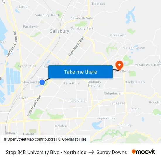 Stop 34B University Blvd - North side to Surrey Downs map