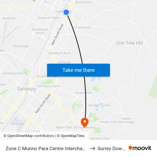 Zone C Munno Para Centre Interchange to Surrey Downs map