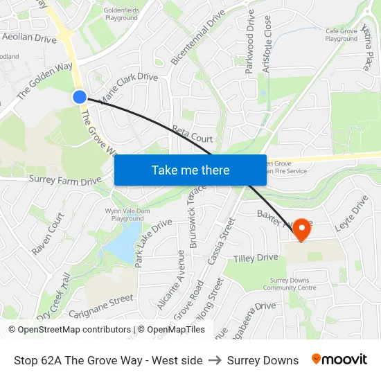 Stop 62A The Grove Way - West side to Surrey Downs map