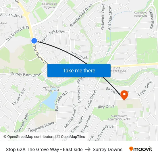 Stop 62A The Grove Way - East side to Surrey Downs map