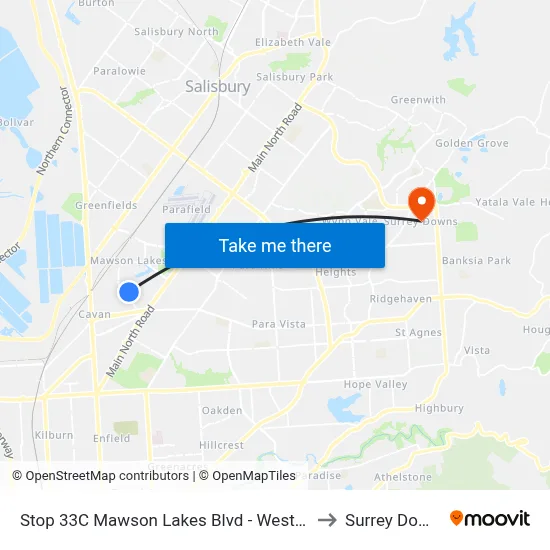 Stop 33C Mawson Lakes Blvd - West side to Surrey Downs map