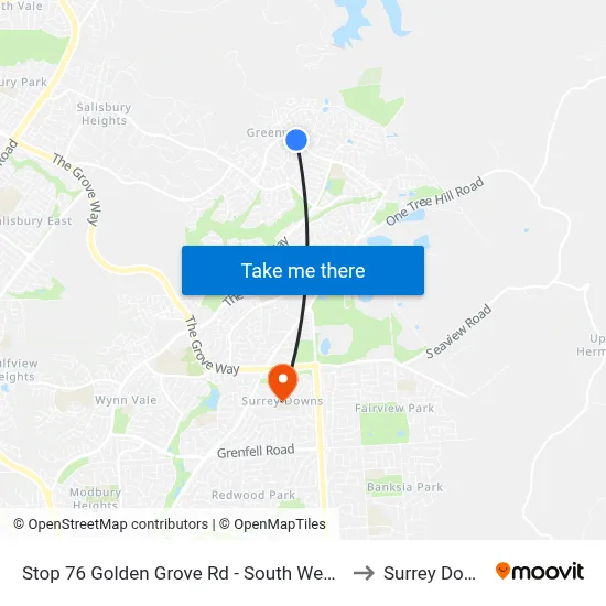 Stop 76 Golden Grove Rd - South West side to Surrey Downs map