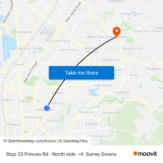 Stop 23 Princes Rd - North side to Surrey Downs map