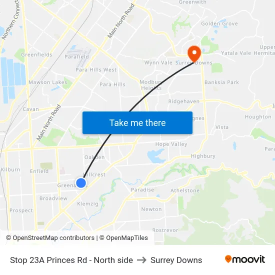 Stop 23A Princes Rd - North side to Surrey Downs map