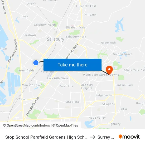 Stop School Parafield Gardens High School Shepherdson Rd to Surrey Downs map