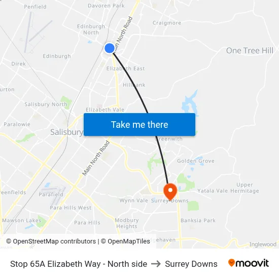 Stop 65A Elizabeth Way - North side to Surrey Downs map