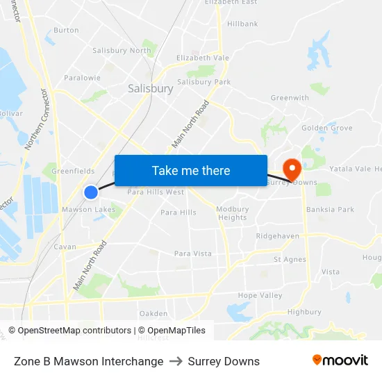 Zone B Mawson Interchange to Surrey Downs map