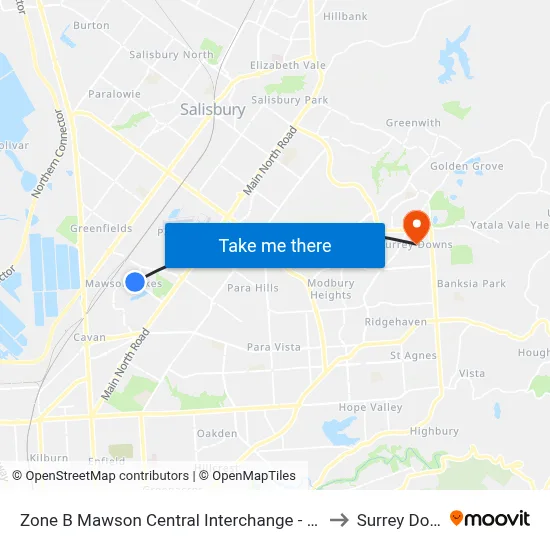 Zone B Mawson Central Interchange - South side to Surrey Downs map