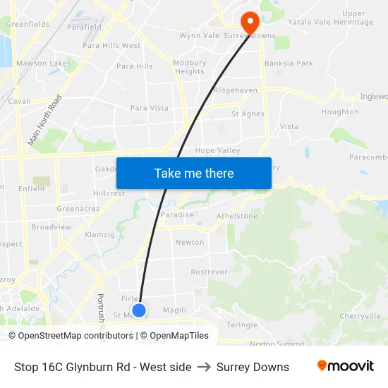 Stop 16C Glynburn Rd - West side to Surrey Downs map