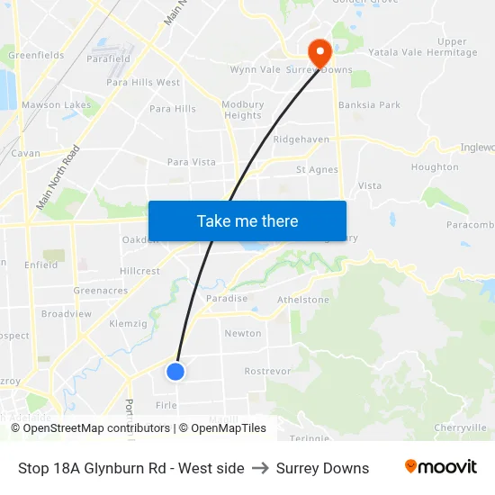 Stop 18A Glynburn Rd - West side to Surrey Downs map