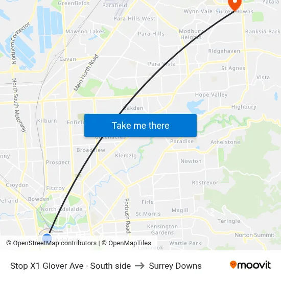 Stop X1 Glover Ave - South side to Surrey Downs map