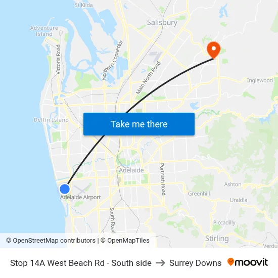 Stop 14A West Beach Rd - South side to Surrey Downs map