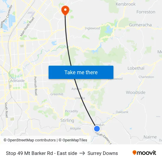Stop 49 Mt Barker Rd - East side to Surrey Downs map