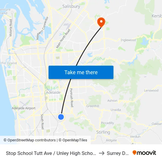 Stop School Tutt Ave / Unley High School - South side to Surrey Downs map