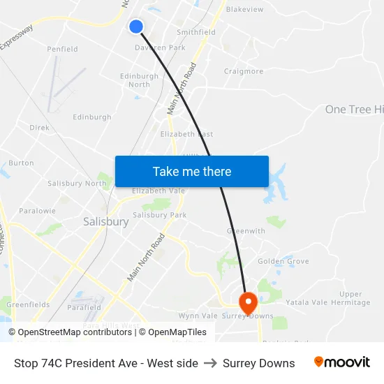 Stop 74C President Ave - West side to Surrey Downs map