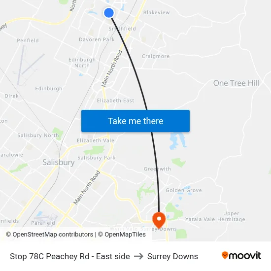 Stop 78C Peachey Rd - East side to Surrey Downs map