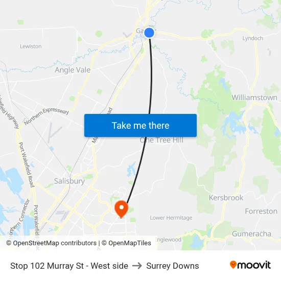 Stop 102 Murray St - West side to Surrey Downs map