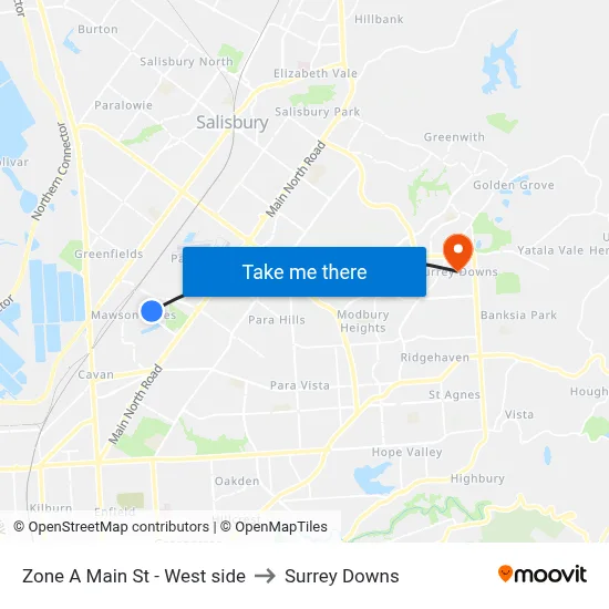 Zone A Main St - West side to Surrey Downs map