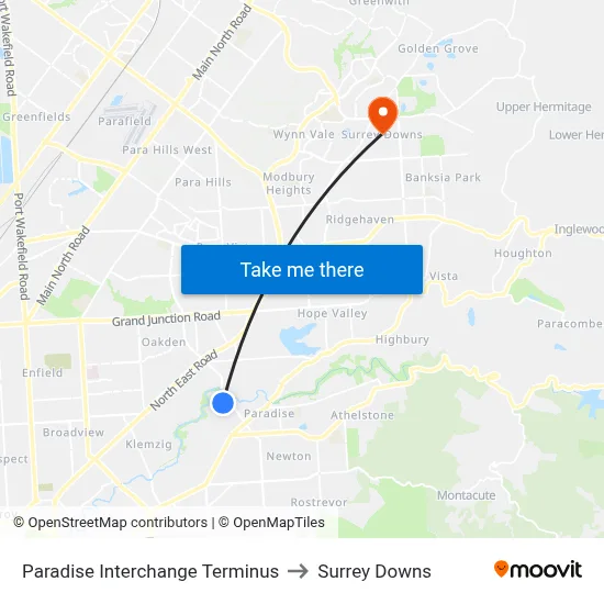 Paradise Interchange Terminus to Surrey Downs map
