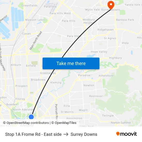 Stop 1A Frome Rd - East side to Surrey Downs map