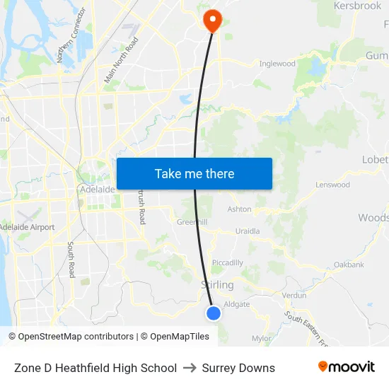 Zone D Heathfield High School to Surrey Downs map