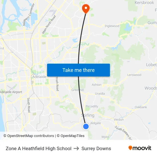 Zone A Heathfield High School to Surrey Downs map