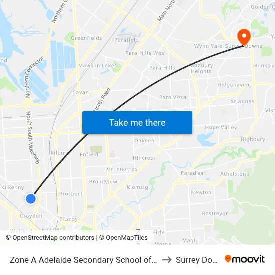 Zone A Adelaide Secondary School of English to Surrey Downs map
