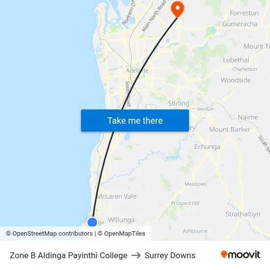 Zone B Aldinga Payinthi College to Surrey Downs map