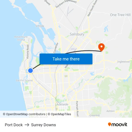 Port Dock to Surrey Downs map