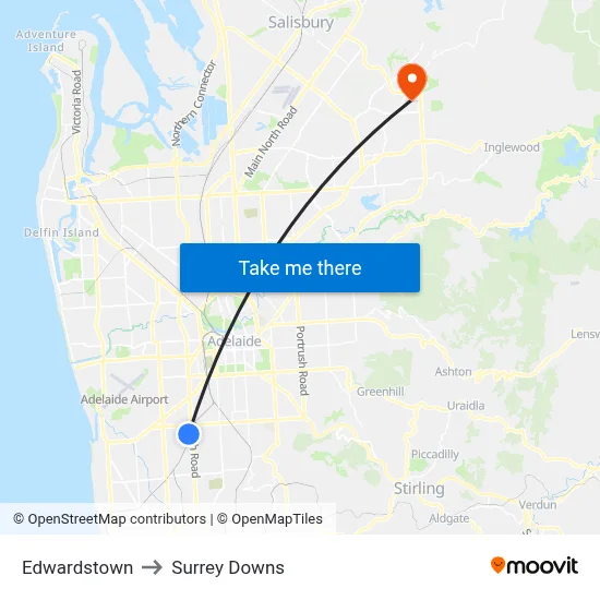 Edwardstown to Surrey Downs map