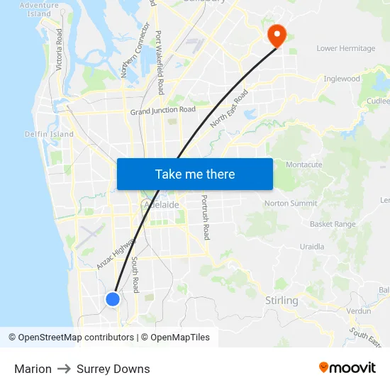 Marion to Surrey Downs map