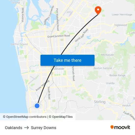 Oaklands to Surrey Downs map